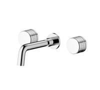 Minimalist Brass 2-Handle Wall-Mounted Bathroom Sink Faucet.Modern Brushed Gold Hot and Cold water 3-Hole Fit Basin Mixer Tap(Matte Black)