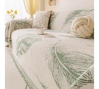 Minimalist Chenille Sofa Throw, All Season Throw Blanket with Tassels | Feather Pattern Sofa Cover, Universal Furniture Protector Cover, Decorative Throw For Chair Bed Coach(Green,180x230cm)
