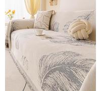 Minimalist Chenille Sofa Throw, All Season Throw Blanket with Tassels | Feather Pattern Sofa Cover, Universal Furniture Protector Cover, Decorative Throw For Chair Bed Coach(Gray,180x230cm)