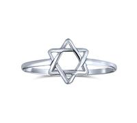 Minimalist Delicate Knuckle Thin 1Mm Band Stackable Traditional Religious Magen Judaic Hanukkah Intertwined Star Of David Midi Ring For Women Teen Bat Mitzvah .925 Argent Sterling