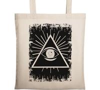 Minimalist Illuminati Pyramide All Seeing Eye Faded Art Naturel Ecologique Coton Tote Bag Beige