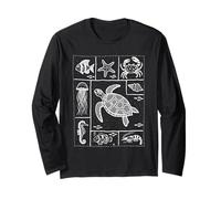 Minimalist Line Art Tortue de mer Océan Marine Life Summer Manche Longue