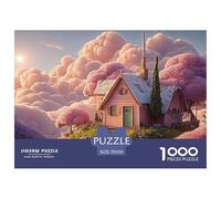 Minimalist Pink House on The Clouds 1000 Pcs Carton Premium Lot de Puzzles Cloud-Top Fairy Cottage Stimulant Et Éducatif Jeu Créatif Puzzles pour Adultes Et Enfants 70x50cm/1000pcs
