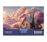 Minimalist Pink House on The Clouds 1000 Pièces Carton Extra-épais Lot de Puzzles Cloud-Top Fairy Cottage Anti-Stress Jeu Familial Puzzles As Birthday Gifts 52x38cm/1000pcs