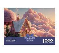 Minimalist Pink House on The Clouds 1000 Pièces Carton Extra-épais Lot de Puzzles Cloud-Top Fairy Cottage Stimulant Et Éducatif Jeu Créatif Puzzles pour Adultes Et Enfants 52x38cm/1000pcs