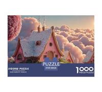 Minimalist Pink House on The Clouds 1000 Pièces Carton Premium Lot de Puzzles Cloud-Top Fairy Cottage Stimulant Et Éducatif Jeu Familial Puzzles pour Adultes Et Enfants 38x26cm/1000pcs