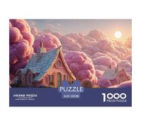 Minimalist Pink House on The Clouds 1000 Pièces Carton Premium Lot de Puzzles Cloud-Top Fairy Cottage Stimulant Et Éducatif Jeu Créatif Puzzles As Birthday Gifts 52x38cm/1000pcs