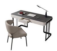 Minimalist Rock Board Desk Study Room Book Desk Bedroom Home Black and White Gray Rock Board Silent Rail Frosted Paint Panel with Drawer Storage 160cm (140cm)