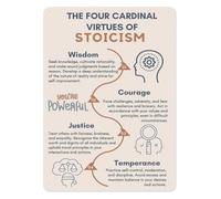 Minimalist Stoicism Metal Sign Four Cardinal Virtues Poster Wisdom Courage Justice Temperance Philosophy Quote Wall-Art for Home Office Study Decor 8 X 12 Inch