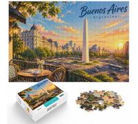 Minimalist Sunset Over Buenos Aires Obelisk Puzzle, 1000 pièces | Pour faire une pause loin des écrans : ce puzzle adulte 1000 pièces peut se répartir sur plusieurs séances.