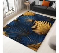 Minimalist Tapis de Salon Lavable 140 x 200 cm, Faible Poil Antidérapant Adapté à l'aspirateur avec Motif Plantes Feuilles De Palmier Tapis Chambre pour Commercial de Bureau, Or
