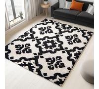 Minimalist Tapis de Salon Lavable 160 x 230 cm, Faible Poil Antidérapant Adapté à l'aspirateur avec Motif Géométrie Tapis Chambre pour Commercial de Bureau, Noir Crème