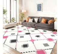 Minimalist Tapis de Salon Lavable à Poils Courts 120 x 170 cm - Antidérapant Tapis de Chambre à Coucher Géométrie Losange Imprimé pour Salle à Manger Bureau Entrée, Rose Grisâtre