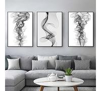 Minimaliste Abstraite Lignes OnduléEs Motif Noir Blanc Toile tableau Peintures Affiche Murale Tableaux Murale Art Salon Chambre Decoration à La Maison Sans Cadre 60×80cm×3 Pcs