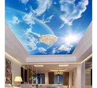 Minimaliste Ciel Bleu Nuages Blancs Arc En Ciel Soleil Papier Peint 3D Installation Facile Intissé Tapisserie Bureau Salon Canapé Chambre Décoration Murale-400cm×280cm