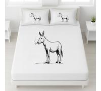 Minimaliste Dessiné à la Main Drap Housse Microfibre, Animaux Portrait Drap Housse pour Matelas Epais - Draps Housses Élastique Doux avec Bonnet 30 cm pour Adultes(180 x 200 x 30,Ânes Humour)