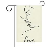 Minimaliste Deux Figures Embrassant Ligne Art Jardin Drapeau Saisonnier Vacances Toile de jute Double Face Maison Cour Drapeaux Extérieur 30,5 x 45,7 cm