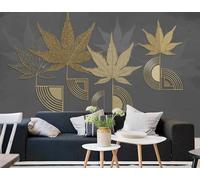 Minimaliste Doré Géométrique Feuille D'Érable Créatif Papier Peint 3D Installation Facile Intissé Tapisserie Bureau Salon Canapé Chambre Décoration Murale-250cm×170cm