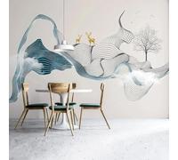 Minimaliste Géométrique Lignes Arbres Cerfs Oiseaux En Vol Papier Peint 3d Moderne Soie Texturée Haut De Gamme IdéAl Pour Le Salon Et La Chambre à Coucher-150cm×105cm