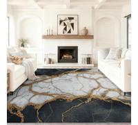 Minimaliste Luxe Tapis de Salon Lavable en Machine Antiderapant | Imprimé White Marble Golden Veins, Tapis Doux et Léger pour Salle à Manger Chambre Couloir Bureau 160 x 230 cm