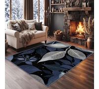 Minimaliste Moderne 180 x 240 cm Tapis de Chambre Doux Moquette, Nature Plants Feuilles Blanches Lavable Antidérapant Tapis de Salon - Noir Moquette pour Salle de Séjour Chambre d'enfant Salle de Jeu
