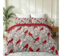 Minimaliste Moderne Ultra Doux Microfibre Housse de Couette, Cardinal Fleurs De Cerisier Réversible Parure de Lit avec Fermeture Éclair et 1 Taies d'oreiller, Rouge Impression Couvre Lit, 90 x 190 cm