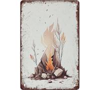 Minimaliste Nature Campfire Sketch Low Poly Art abstrait Camping Salle de bain Décoration d'intérieur Décoration d'intérieur Drôle Toilettes Plaque en métal Art mural Décoration d'intérieur Cadeau