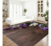 Minimaliste Nature Tapis de Salon Lavable en Machine Antiderapant | Imprimé Planche En Bois De Lilas Feuilles De Plantes, Tapis Doux et Léger pour Salle à Manger Chambre 160 x 230 cm