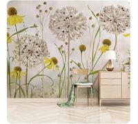 Minimaliste Plantes Pissenlits Jaune Fleurs Papier Peint 3D Installation Facile Intissé Tapisserie Bureau Salon Canapé Chambre Décoration Murale-200cm×140cm
