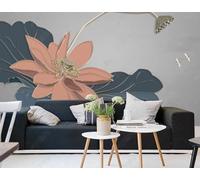 Minimaliste Rose Lotus Feuille De Lotus Oiseau Volant Papier Peint 3D Installation Facile Intissé Tapisserie Bureau Salon Canapé Chambre Décoration Murale-200cm×140cm