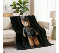 Minimaliste Rue Plaid Couverture Polaire en Flanelle, Ours en Peluche Veste De Motard Impression Moelleuse Couverture de Lit Plaid Jeté de Canapé, Noir Brun Chaud en Hiver Couvertures, 180 x 200 cm