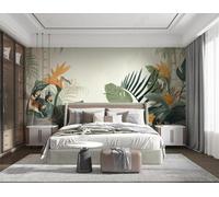 Minimaliste Vert Botanique Jaune Floral Papier Peint 3D Installation Facile Intissé Tapisserie Bureau Salon Canapé Chambre Décoration Murale-200cm×140cm