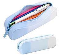 minimaliving Trousse à crayons colorée en silicone étanche, esthétique, légère et portable, pour garçons, élégante petite fournitures de bureau pour adultes, femmes et hommes, bleu, école