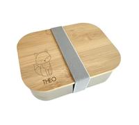 minimutz Boîte à goûter pour enfant avec nom - Personnalisable avec animaux - Pour fille garçon - En acier inoxydable avec couvercle en bois - Fermeture à boucle 1 l - Motif renard