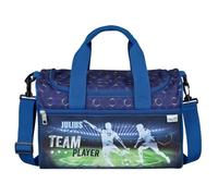 minimutz Petit sac de sport pour garçon - Personnalisable avec nom - Sac de voyage pour enfant - 2 compartiments avec bandoulière, bleu, 35 x 23 x 16 cm