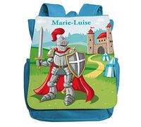 minimutz Sac à dos de maternelle chevalier pour garçon avec nom | Sac à dos médiéval personnalisé pour enfants | Petit sac à dos de loisirs pour enfants de 2 à 5 ans, bleu clair