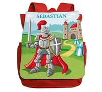minimutz Sac à dos de maternelle chevalier pour garçon avec nom | Sac à dos médiéval personnalisé pour enfants | Petit sac à dos de loisirs pour enfants de 2 à 5 ans, rouge