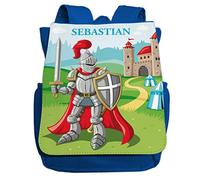 minimutz Sac à dos de maternelle chevalier pour garçon avec nom | Sac à dos médiéval personnalisé pour enfants | Petit sac à dos de loisirs pour enfants de 2 à 5 ans, bleu foncé