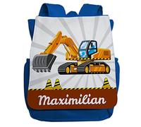 minimutz Sac à dos de maternelle garçon personnalisé nom,Sac à dos enfants, pelleteuse, chantier de construction enfants, petit sac à dos de loisirs, Kita maternelle de 2 à 5 Bleu Foncé