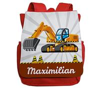 minimutz Sac à dos de maternelle pour garçon personnalisé avec nom | Sac à dos pour enfants, pelleteuse, chantier de construction pour enfants, petit sac à dos de loisirs, Kita maternelle de 2 à 5