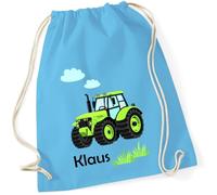 minimutz Sac de gym motif tracteur avec nom personnalisé - Sac en tissu pour garçon - Sac de sport à tirer - 12 l - 37 x 46 cm, [03] Bleu Surf, 37x46 cm
