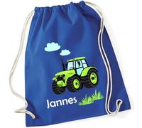 minimutz Sac de gym motif tracteur avec nom personnalisé - Sac en tissu pour garçon - Sac de sport à tirer - 12 l - 37 x 46 cm, [02] Bleu roi, 37x46 cm