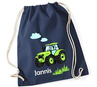 minimutz Sac de gym motif tracteur avec nom personnalisé - Sac en tissu pour garçon - Sac de sport à tirer - 12 l - 37 x 46 cm, [01] Bleu foncé, 37x46 cm