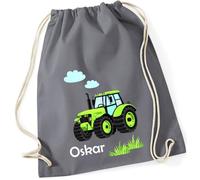minimutz Sac de gym motif tracteur avec nom personnalisé - Sac en tissu pour garçon - Sac de sport à tirer - 12 l - 37 x 46 cm, [04] Gris, 37x46 cm