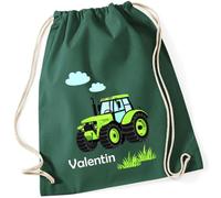 minimutz Sac de gym motif tracteur avec nom personnalisé - Sac en tissu pour garçon - Sac de sport à tirer - 12 l - 37 x 46 cm, [07] Vert foncé, 37x46 cm