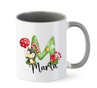 minimutz Tasse de Noël pour enfant avec nom personnalisé | Tasse à café en céramique pour fille et garçon | Tasse à thé alphabet de Noël ABC (gris)