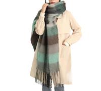 MININAI Écharpe d'hiver épaisse pour femme - Pour temps froid - Chaud - Épais - À carreaux - Longue et grande taille, Gris et vert, taille unique