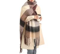 MININAI Écharpes d'hiver épaisses pour femmes par temps froid chaud tricoté épais châle à carreaux longs grands châles surdimensionnés à carreaux, marron , taille unique