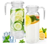 MININUSI 2 PCS Carafe d'Eau Transparente 1.1L, Pichet Eau Plastique avec Couvercle, Carafe Thé Glacé, Carafe Infusion à Froid, Bouteille Carafe Eau pour Café, Boissons, Jus de Fruits, Thé, Lait, Vin