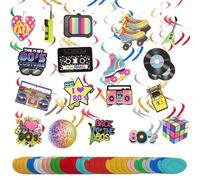 MININUSI 54 Pièces Kit de Décoration pour Fêtes des Années 80 Décoration de Fête sur Le Thème des Années 80 Décoration de fête rétro avec Pendentifs en Forme de Spirale pour Les Fêtes d'anniversaire